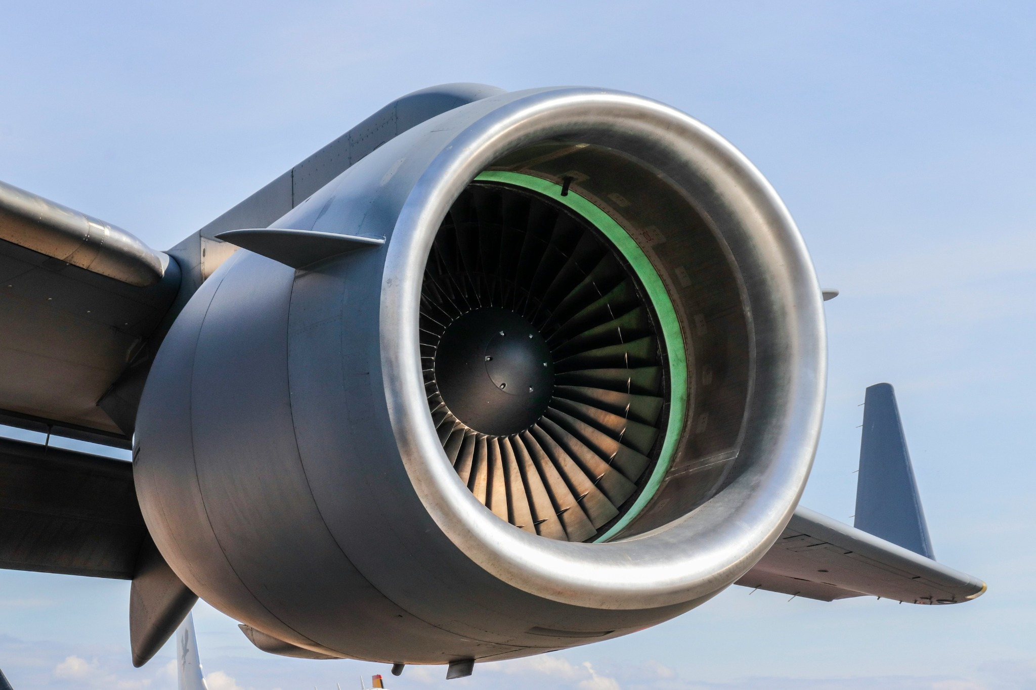 Close-up of an aircraft turbine engine